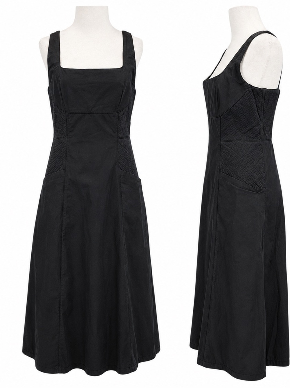 NWT Banana Republic Black Square Neck Seamed Sheath Midi Dress Size 12